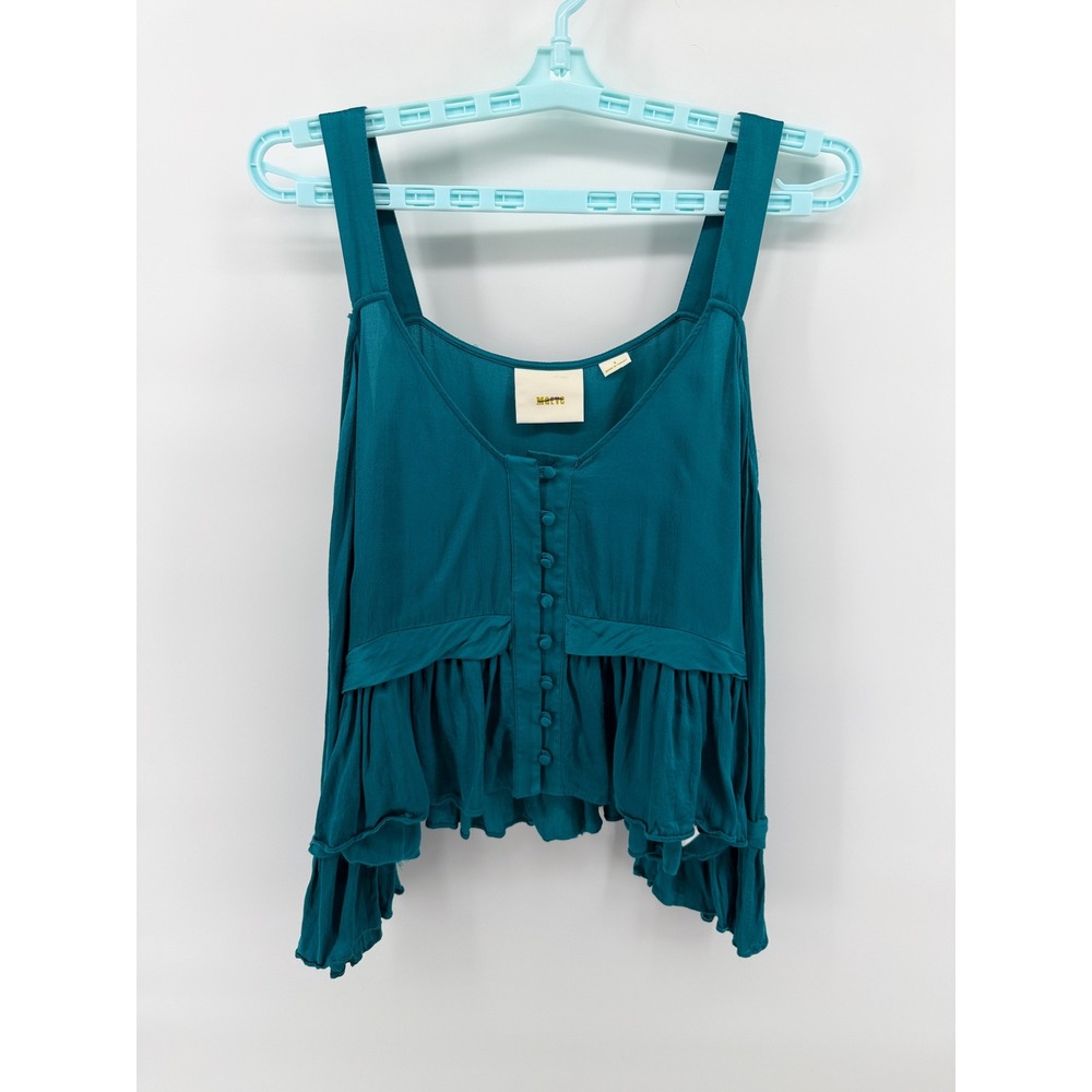 Maeve Anthropologie Teal Cold Shoulder Button Front Top Small Boho Festival